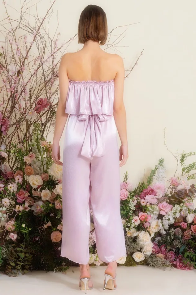 Women MISA Los Angeles Dresses DIANDRA JUMPSUIT Pink Satin
