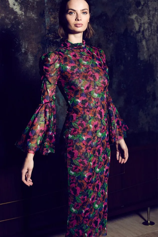 Women MISA Los Angeles Dresses ELEKTRA DRESS Jewel Tone Flora