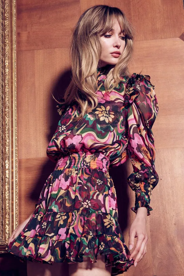 Women MISA Los Angeles Dresses GIANNA DRESS Flora Groove Chiffon