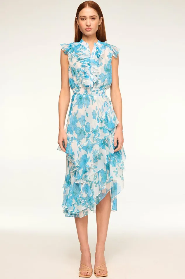 Women MISA Los Angeles Dresses ILYSA DRESS Turquoise Flora Chiffon