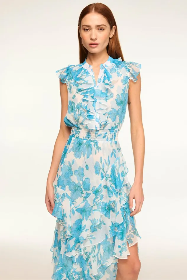 Women MISA Los Angeles Dresses ILYSA DRESS Turquoise Flora Chiffon