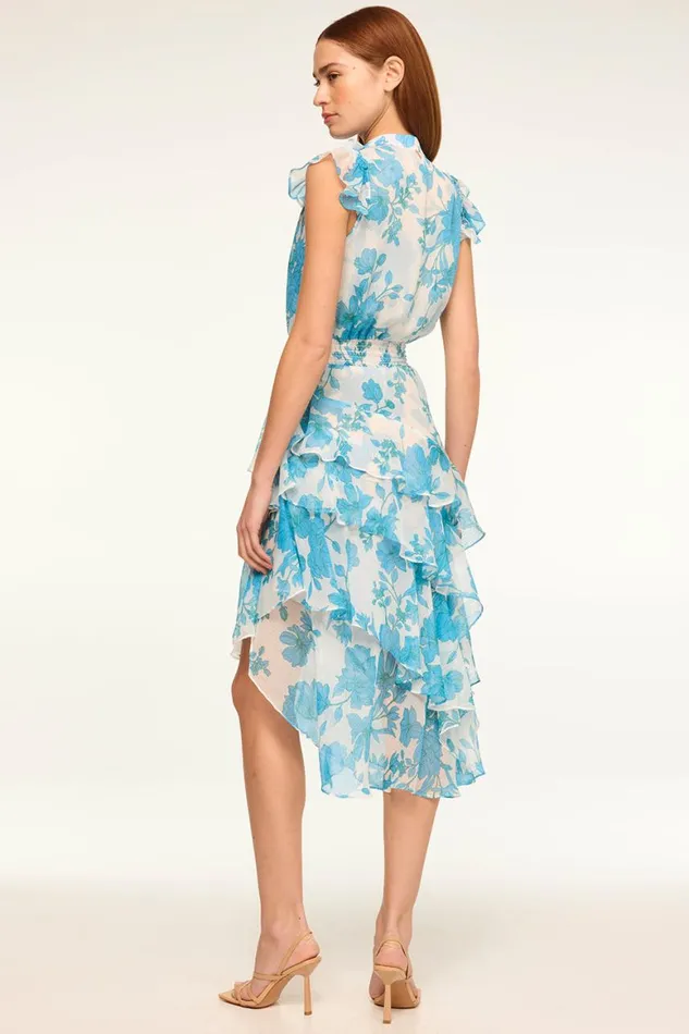 Women MISA Los Angeles Dresses ILYSA DRESS Turquoise Flora Chiffon