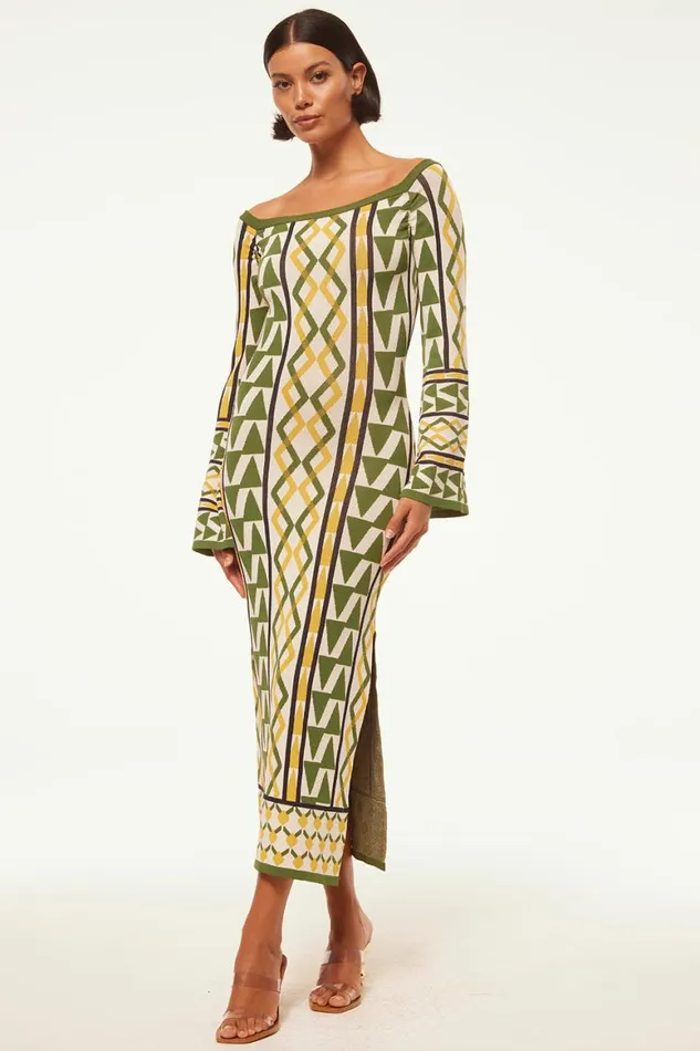 Women MISA Los Angeles Dresses JAQUETTA DRESS Limoncello Geo Jacquard