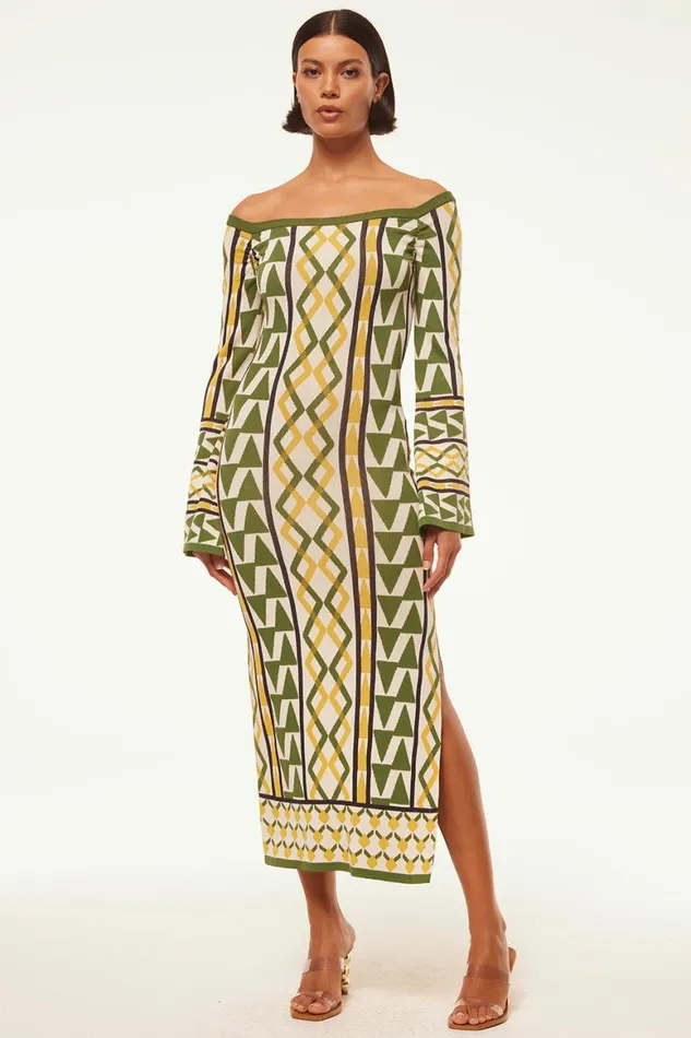 Women MISA Los Angeles Dresses JAQUETTA DRESS Limoncello Geo Jacquard