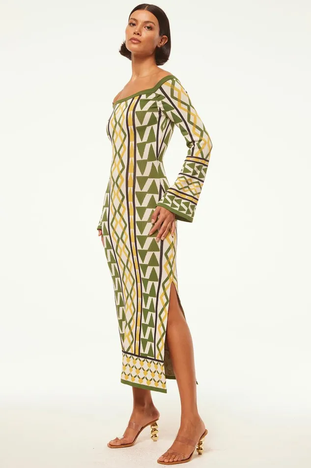 Women MISA Los Angeles Dresses JAQUETTA DRESS Limoncello Geo Jacquard