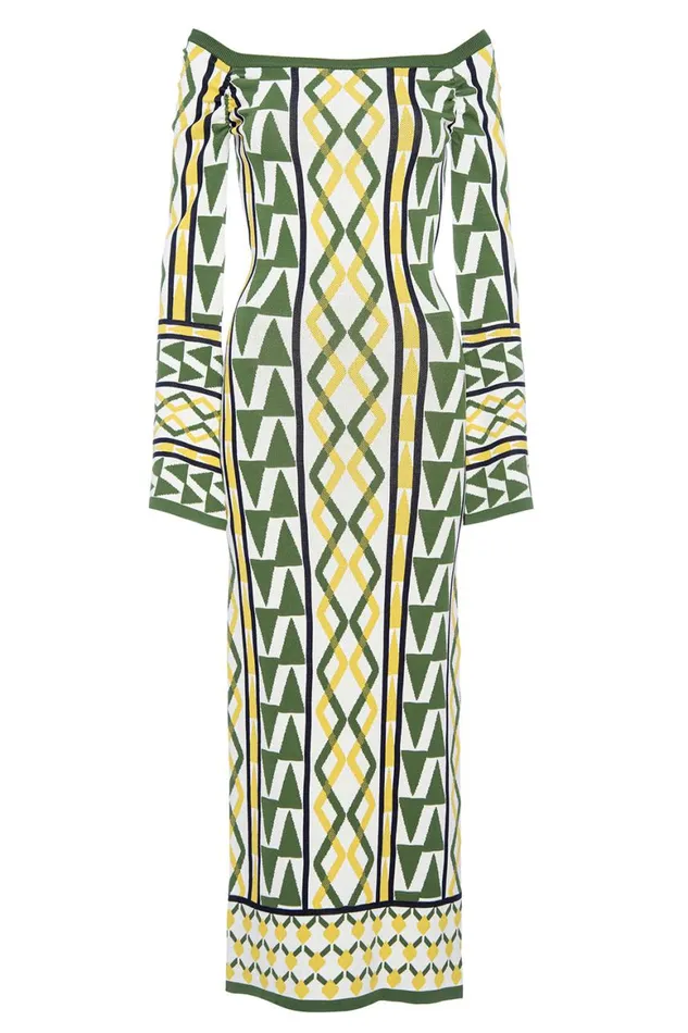 Women MISA Los Angeles Dresses JAQUETTA DRESS Limoncello Geo Jacquard