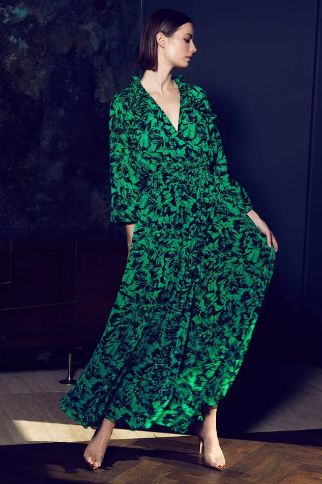 Women MISA Los Angeles Dresses JOCASTA DRESS Emerald Abstract