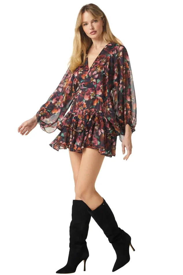 Women MISA Los Angeles Dresses JOLENE DRESS Libra Fleur Chiffon