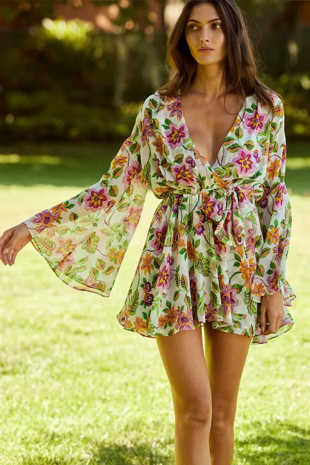 Women MISA Los Angeles Dresses KAIA DRESS Flora Exotica Chiffon