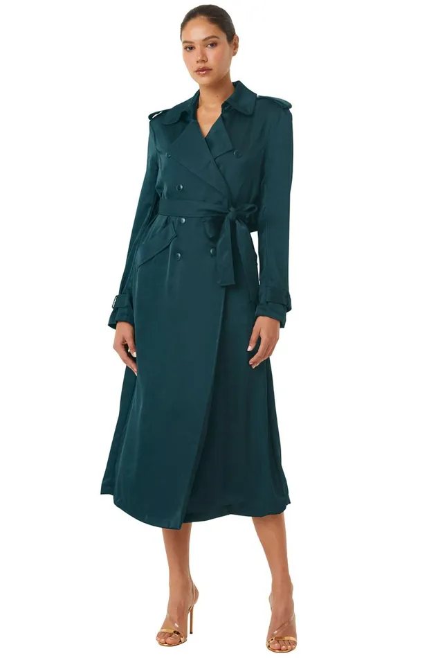 Women MISA Los Angeles Dresses KIKI TRENCH Emerald Satin