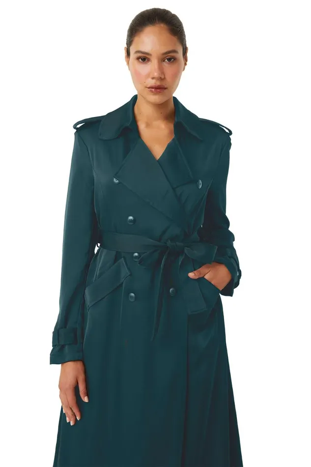 Women MISA Los Angeles Dresses KIKI TRENCH Emerald Satin