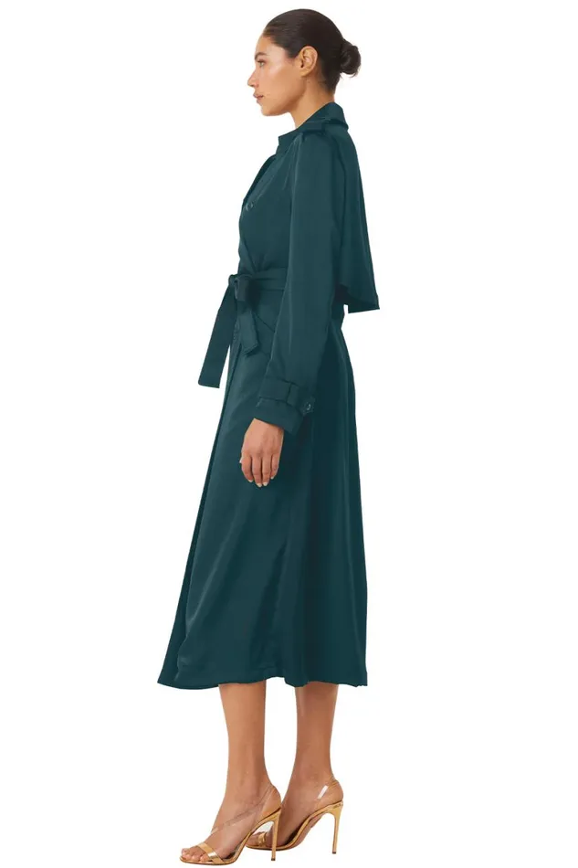 Women MISA Los Angeles Dresses KIKI TRENCH Emerald Satin