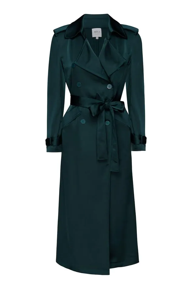 Women MISA Los Angeles Dresses KIKI TRENCH Emerald Satin