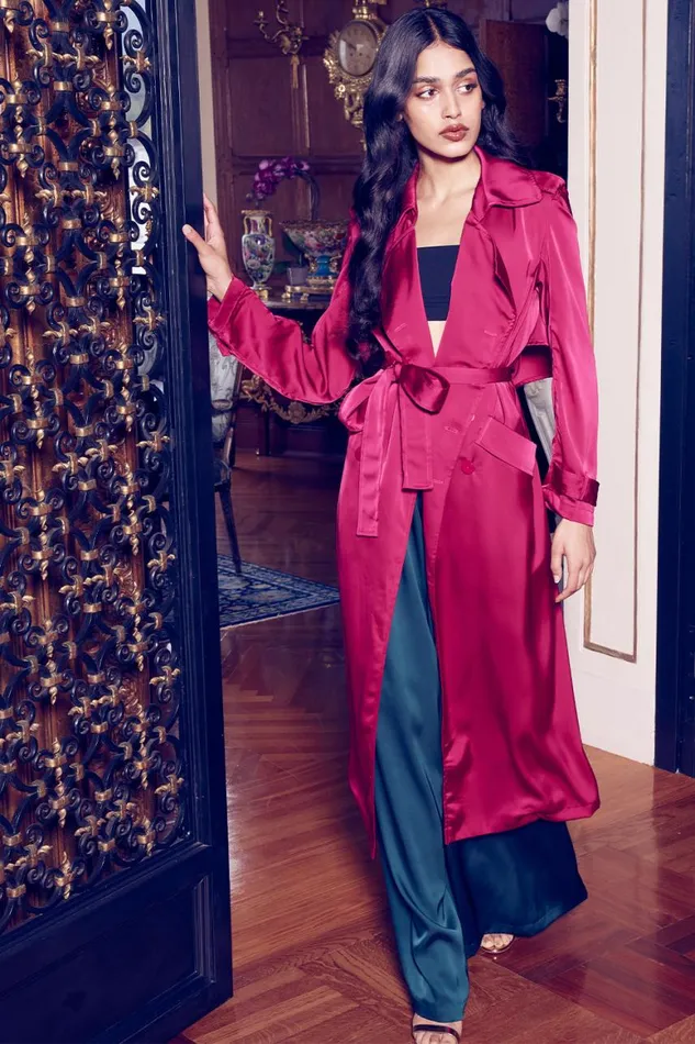 Women MISA Los Angeles Dresses KIKI TRENCH Fuchsia Satin
