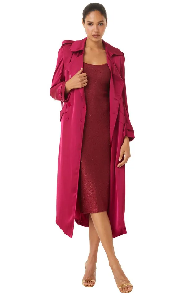 Women MISA Los Angeles Dresses KIKI TRENCH Fuchsia Satin