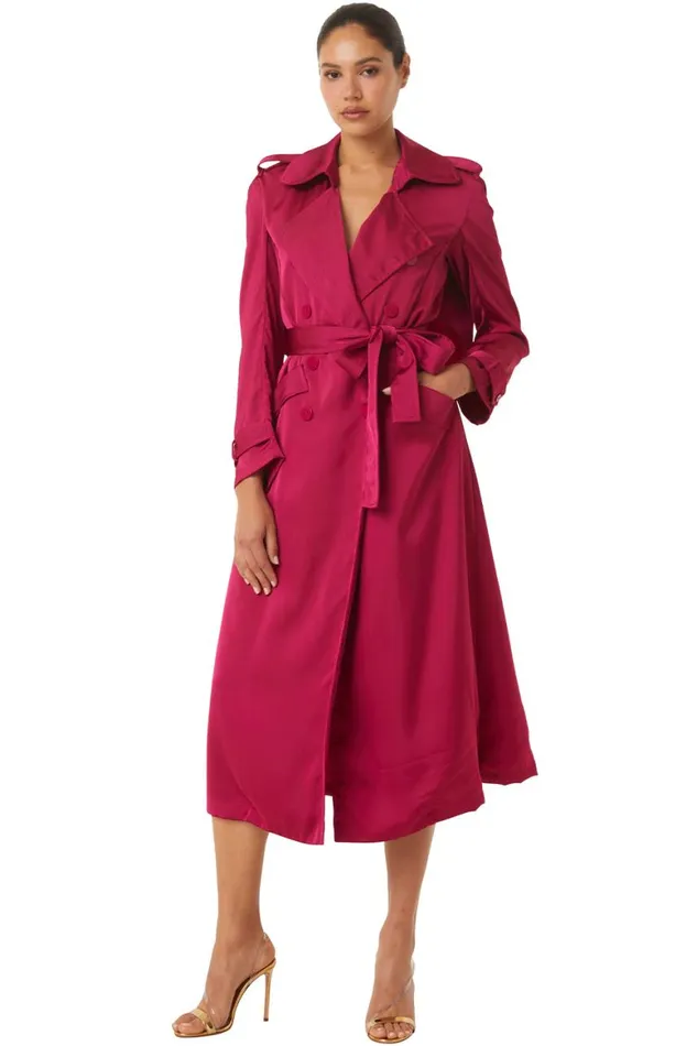 Women MISA Los Angeles Dresses KIKI TRENCH Fuchsia Satin