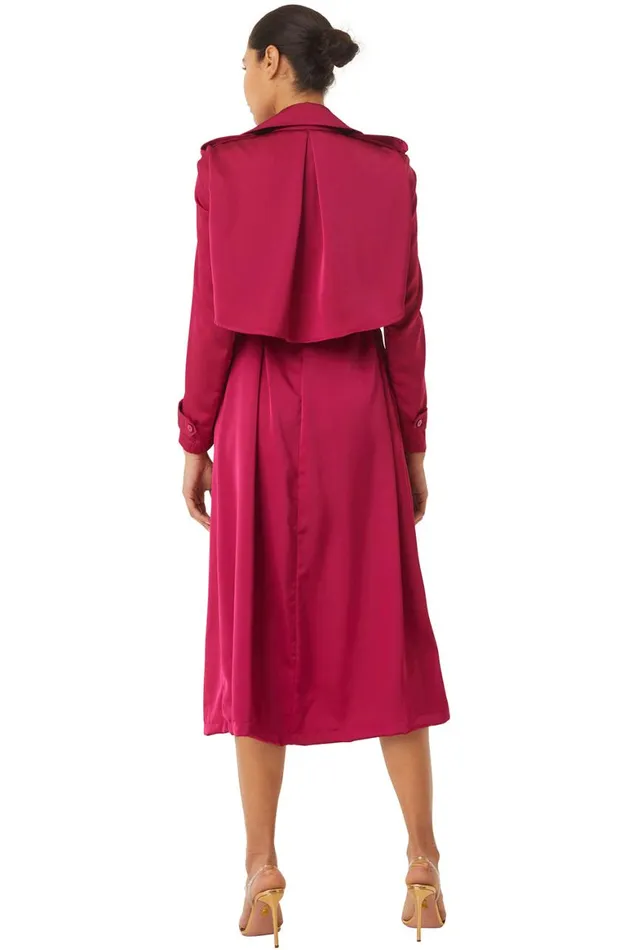 Women MISA Los Angeles Dresses KIKI TRENCH Fuchsia Satin