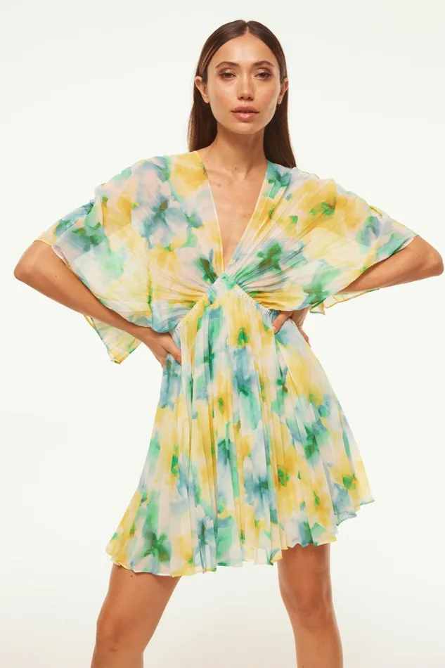 Women MISA Los Angeles Dresses LUNA DRESS Citron Watercolor