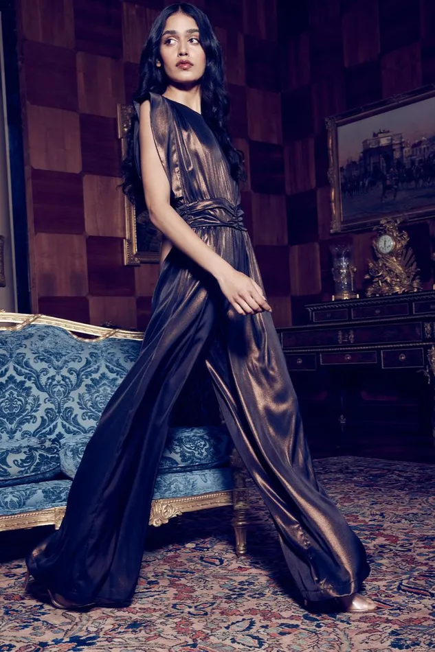 Women MISA Los Angeles Dresses SOPHIA JUMPSUIT Burnished Bronze
