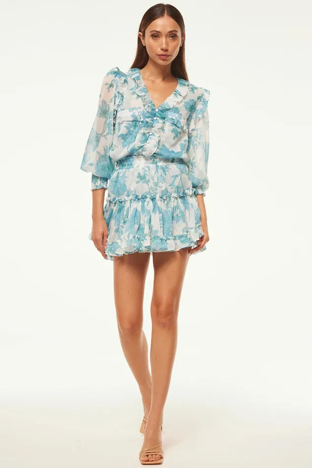 Women MISA Los Angeles Skirts and Shorts MARION SKIRT Turquoise Flora Chiffon Women MISA Los Angeles Skirts and Shorts MARION SKIRT Turquoise Flora Chiffon