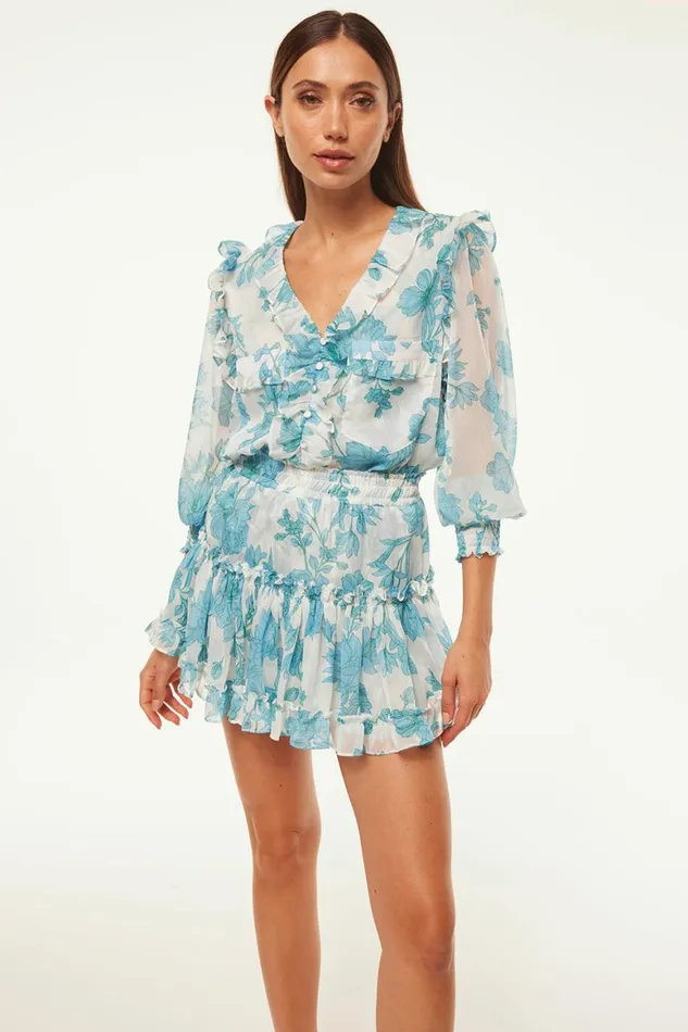 Women MISA Los Angeles Skirts and Shorts MARION SKIRT Turquoise Flora Chiffon