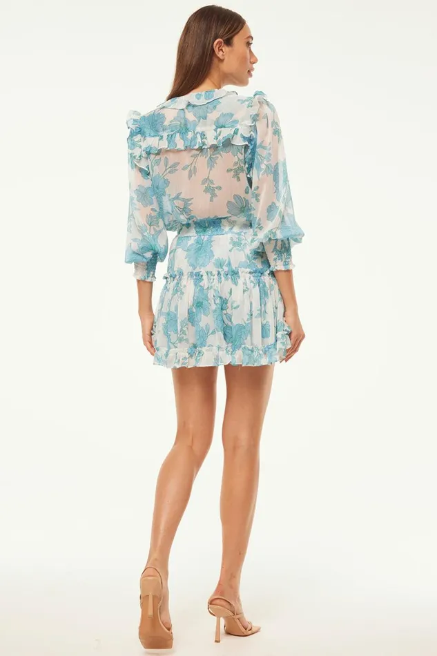 Women MISA Los Angeles Skirts and Shorts MARION SKIRT Turquoise Flora Chiffon
