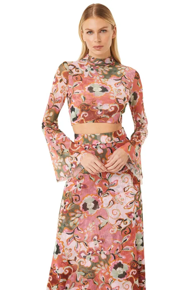 Women MISA Los Angeles Tops EBBA TOP Resort Batik Mesh