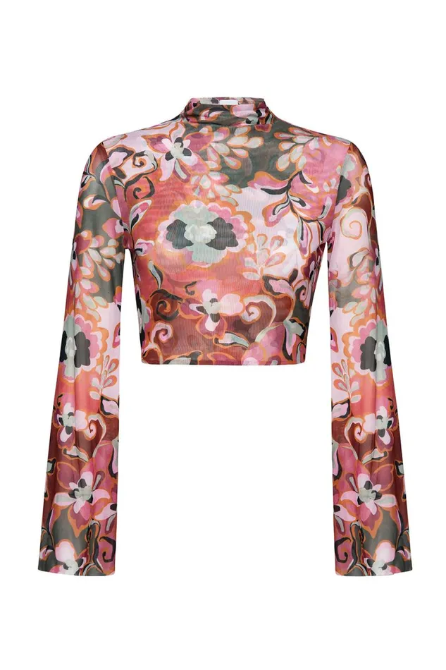 Women MISA Los Angeles Tops EBBA TOP Resort Batik Mesh