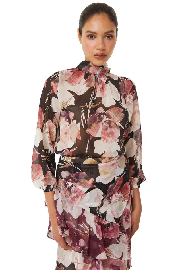 Women MISA Los Angeles Tops LULU TOP Flora Tropical Black