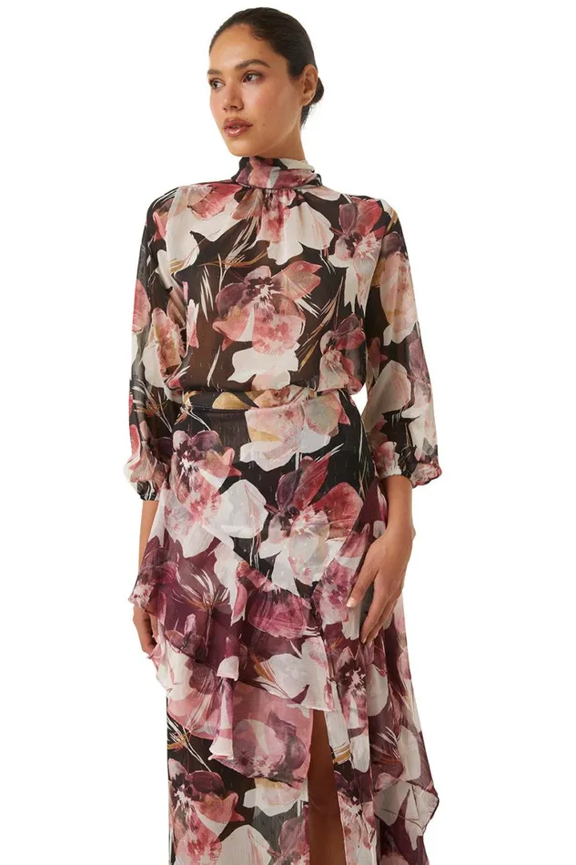 Women MISA Los Angeles Tops LULU TOP Flora Tropical Black