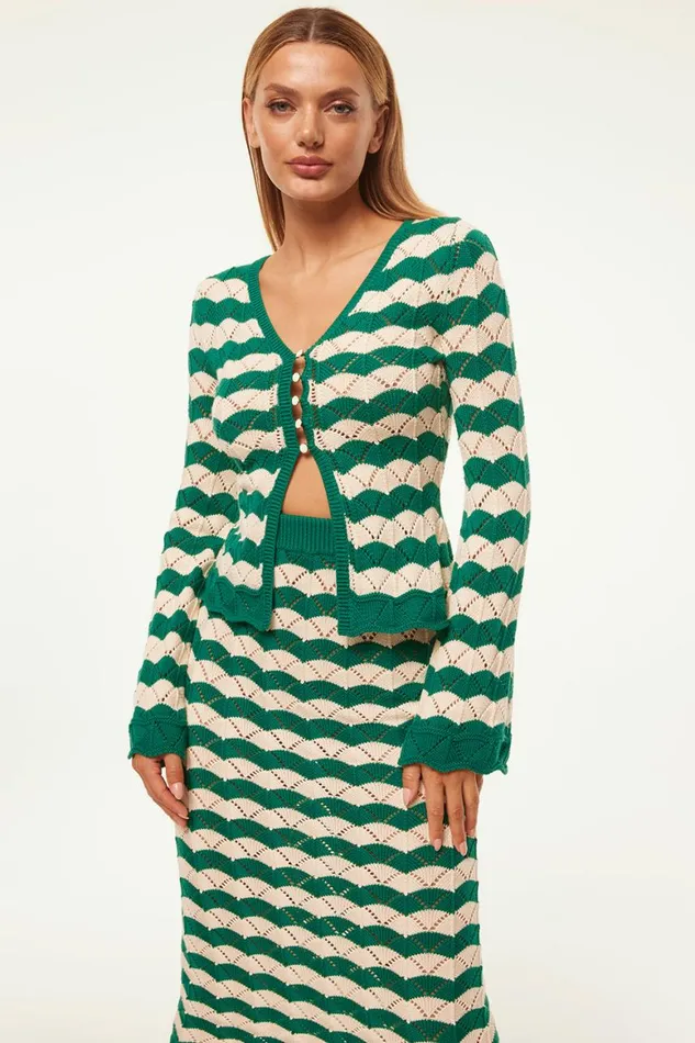 Women MISA Los Angeles Tops NELLY CARDIGAN Emerald Stripe