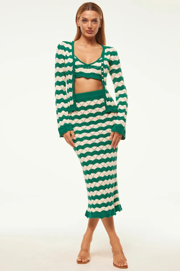 Women MISA Los Angeles Tops NELLY CARDIGAN Emerald Stripe