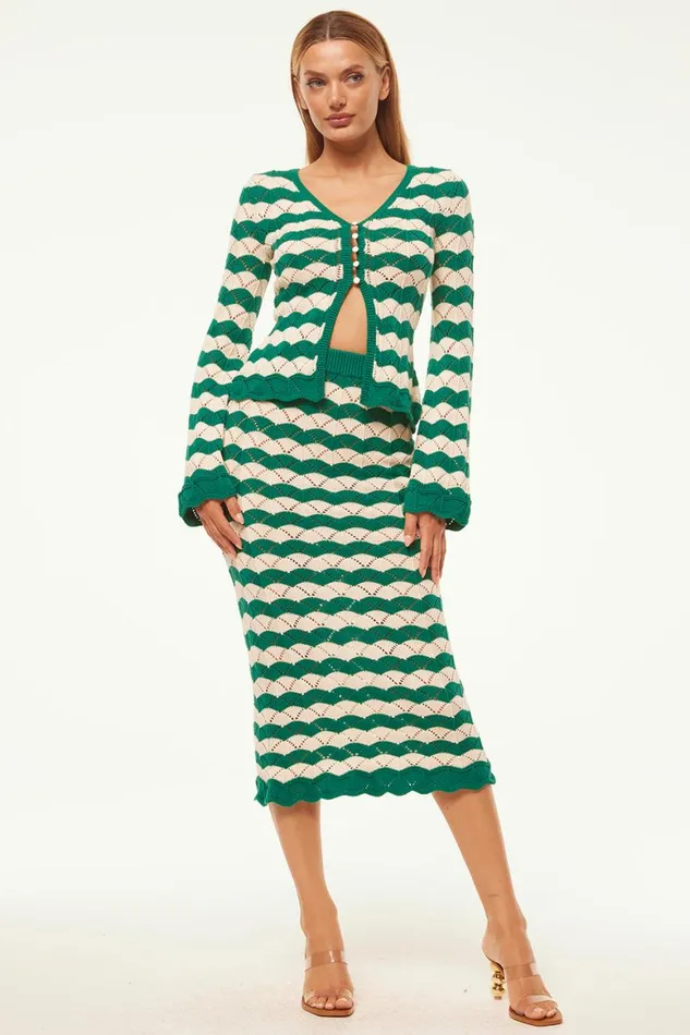 Women MISA Los Angeles Tops NELLY CARDIGAN Emerald Stripe