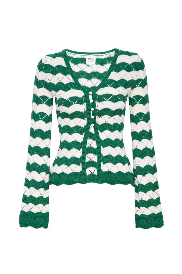 Women MISA Los Angeles Tops NELLY CARDIGAN Emerald Stripe