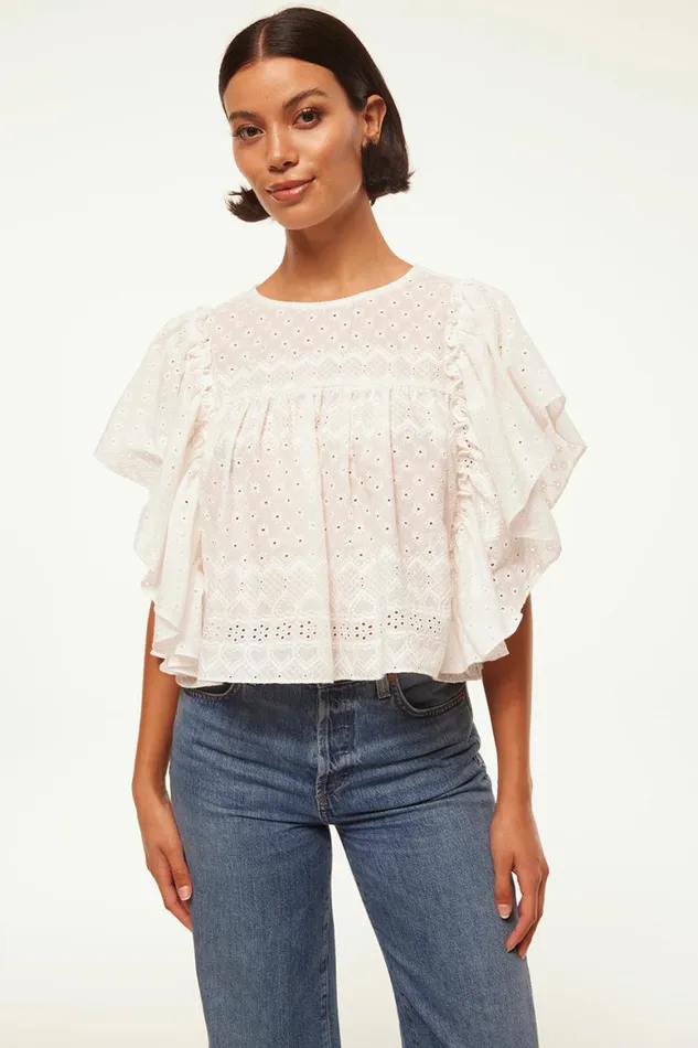 Women MISA Los Angeles Tops PENELOPE TOP White Eyelet
