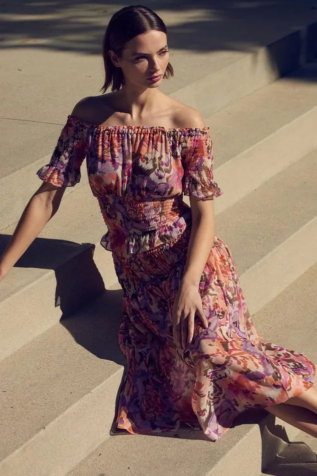 Women MISA Los Angeles Tops TOULAH TOP Sunset Blooms