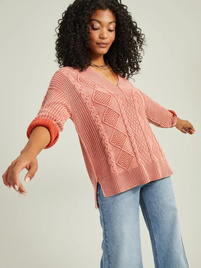 Women Morgan Oversized Cable Tunic Burntred Altar039d State Sweaters