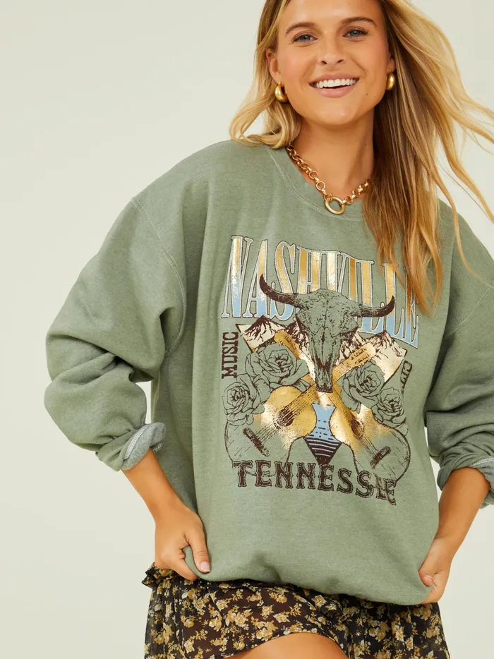 Women Nashville Foil Printed Sweatshirt Darkmint Altar039d State Graphics