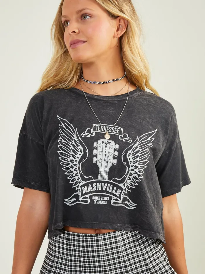 Women Nashville Music State Cropped Tee Charcoal Altar039d State Graphics