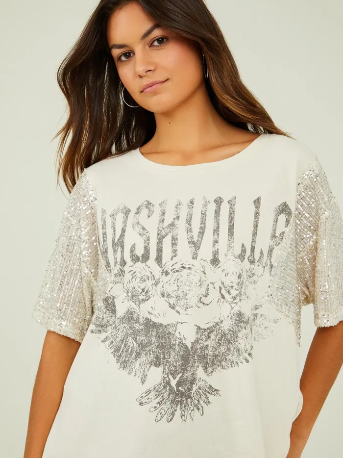 Women Nashville Sequin Oversized Tee Arcticwolf Altar039d State Graphics