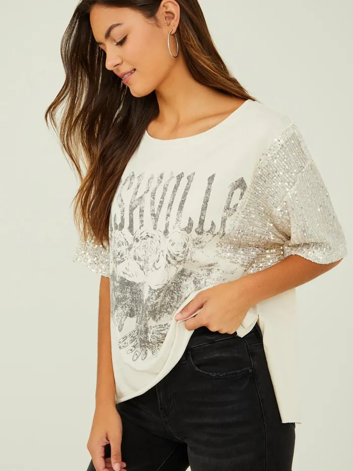 Women Nashville Sequin Oversized Tee Arcticwolf Altar039d State Graphics