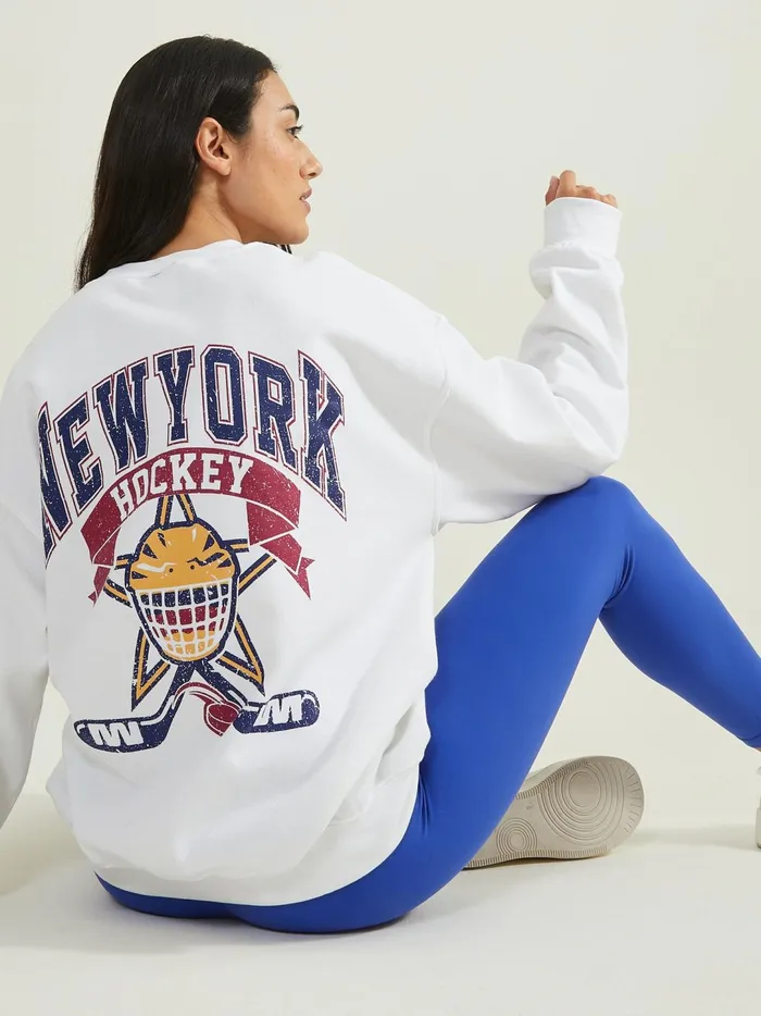 Women New York Hockey Graphic Sweatshirt White Altar039d State Activewear