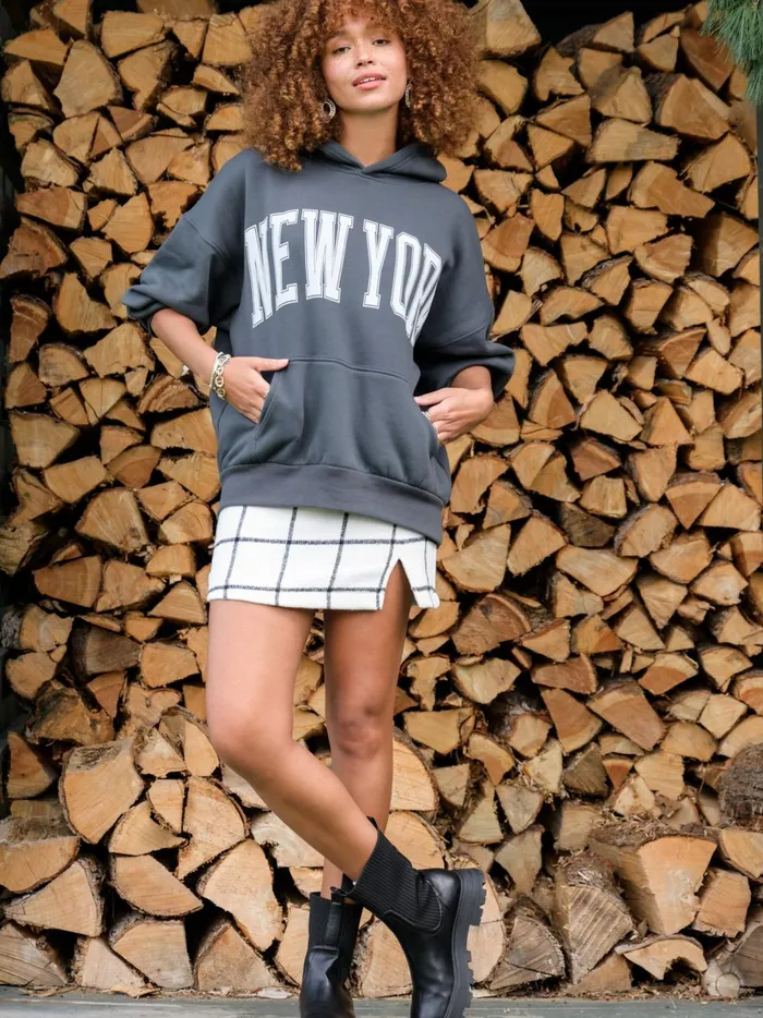 Women New York Oversized Hoodie Charcoal Altar039d State Graphics