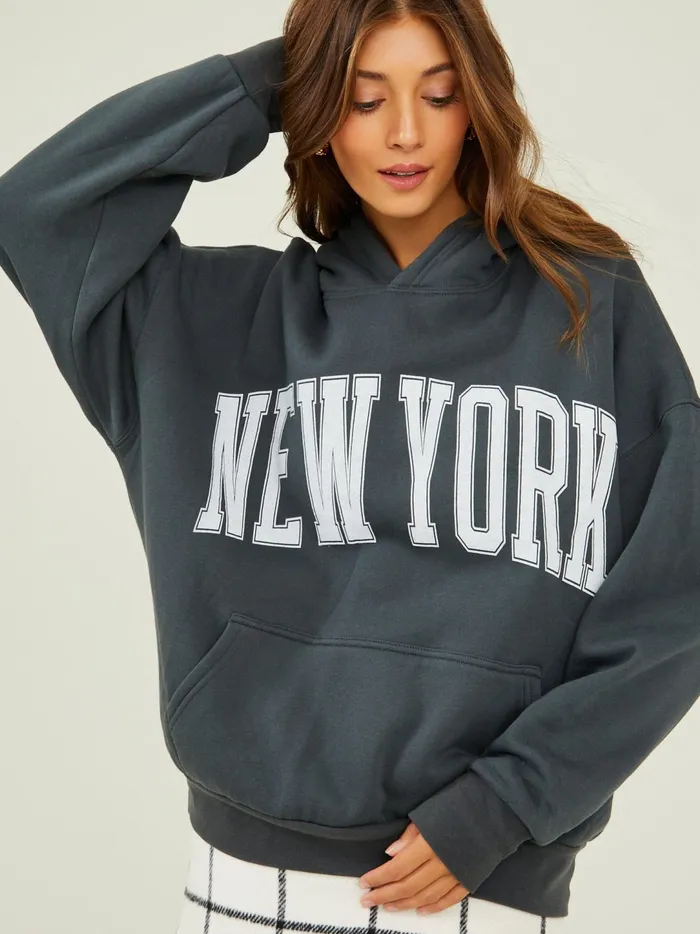 Women New York Oversized Hoodie Charcoal Altar039d State Graphics