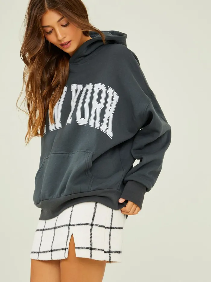 Women New York Oversized Hoodie Charcoal Altar039d State Graphics