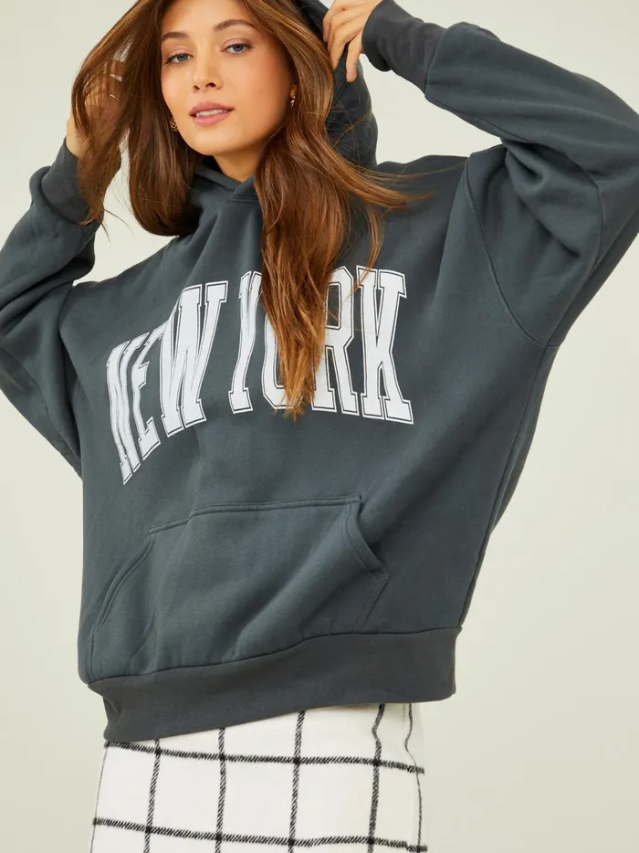 Women New York Oversized Hoodie Charcoal Altar039d State Graphics
