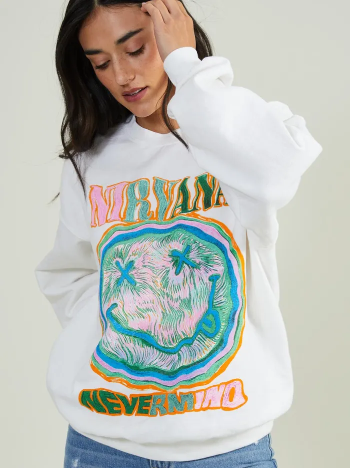 Women Nirvana Nevermind Oversized Sweatshirt White Altar039d State Graphics