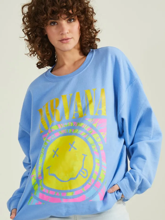 Women Nirvana Tie Dye Oversized Sweatshirt Blue Altar039d State Graphics