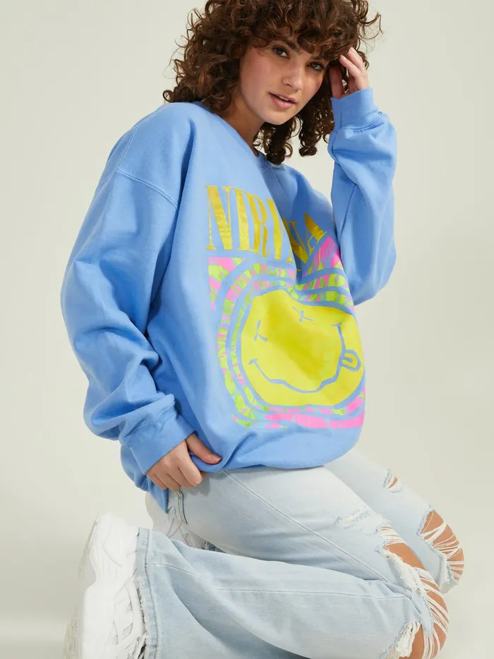 Women Nirvana Tie Dye Oversized Sweatshirt Blue Altar039d State Graphics