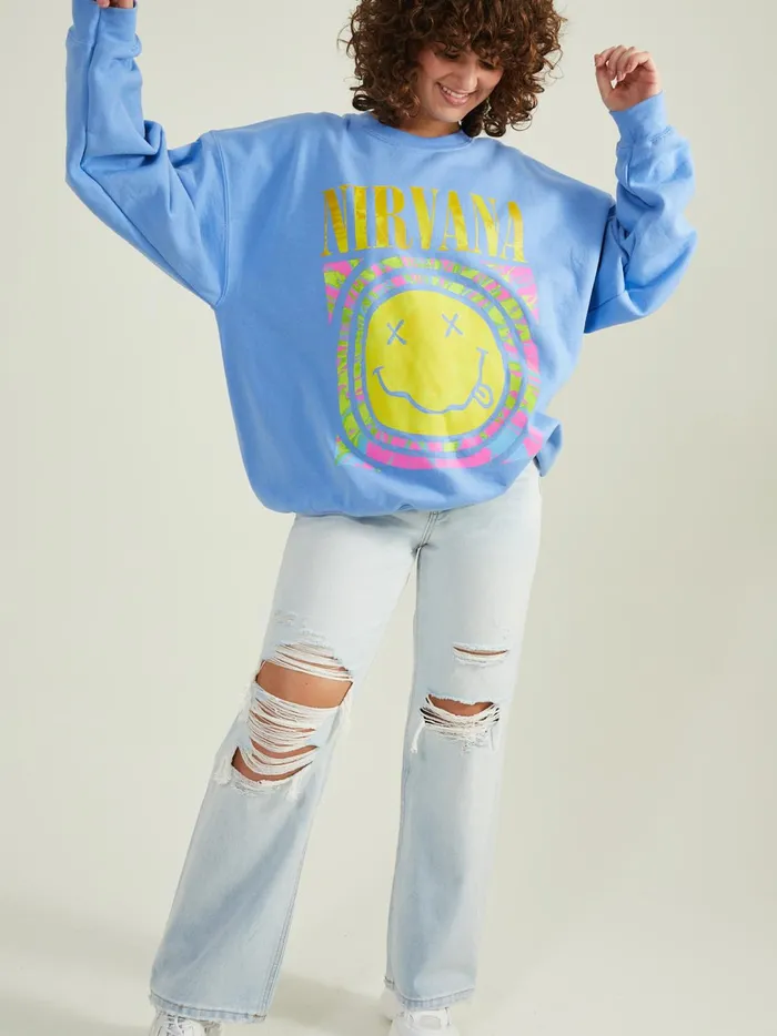 Women Nirvana Tie Dye Oversized Sweatshirt Blue Altar039d State Graphics
